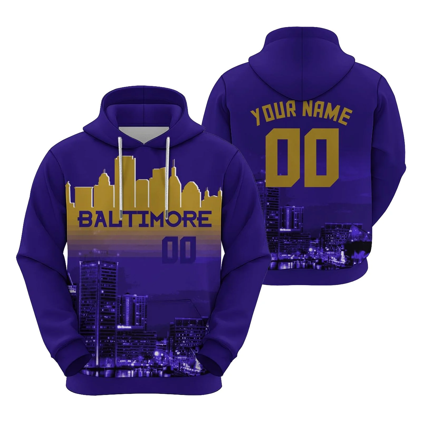 Custom Sports Pullover Sweatshirt City Baltimore Night Fashion Football Hoodie