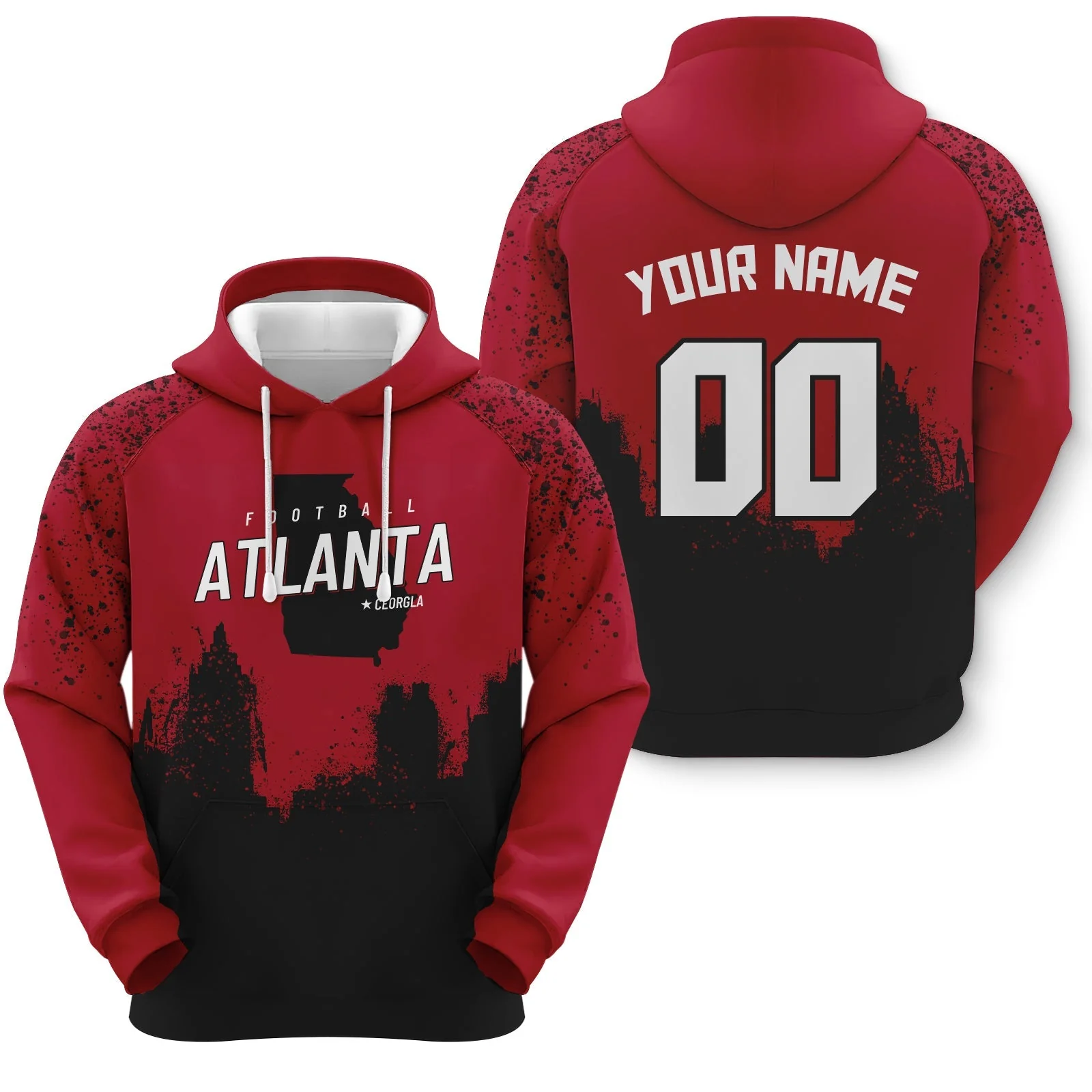 Custom Sports Pullover Sweatshirt Football Graffiti City Map Atlanta Fashion Hoodie1