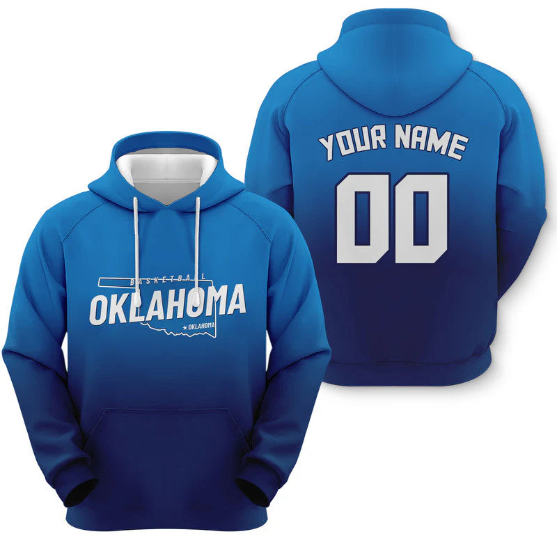 Custom Sports Pullover Sweatshirt Basketball Split State Map Oklahoma City Fashion Hoodie