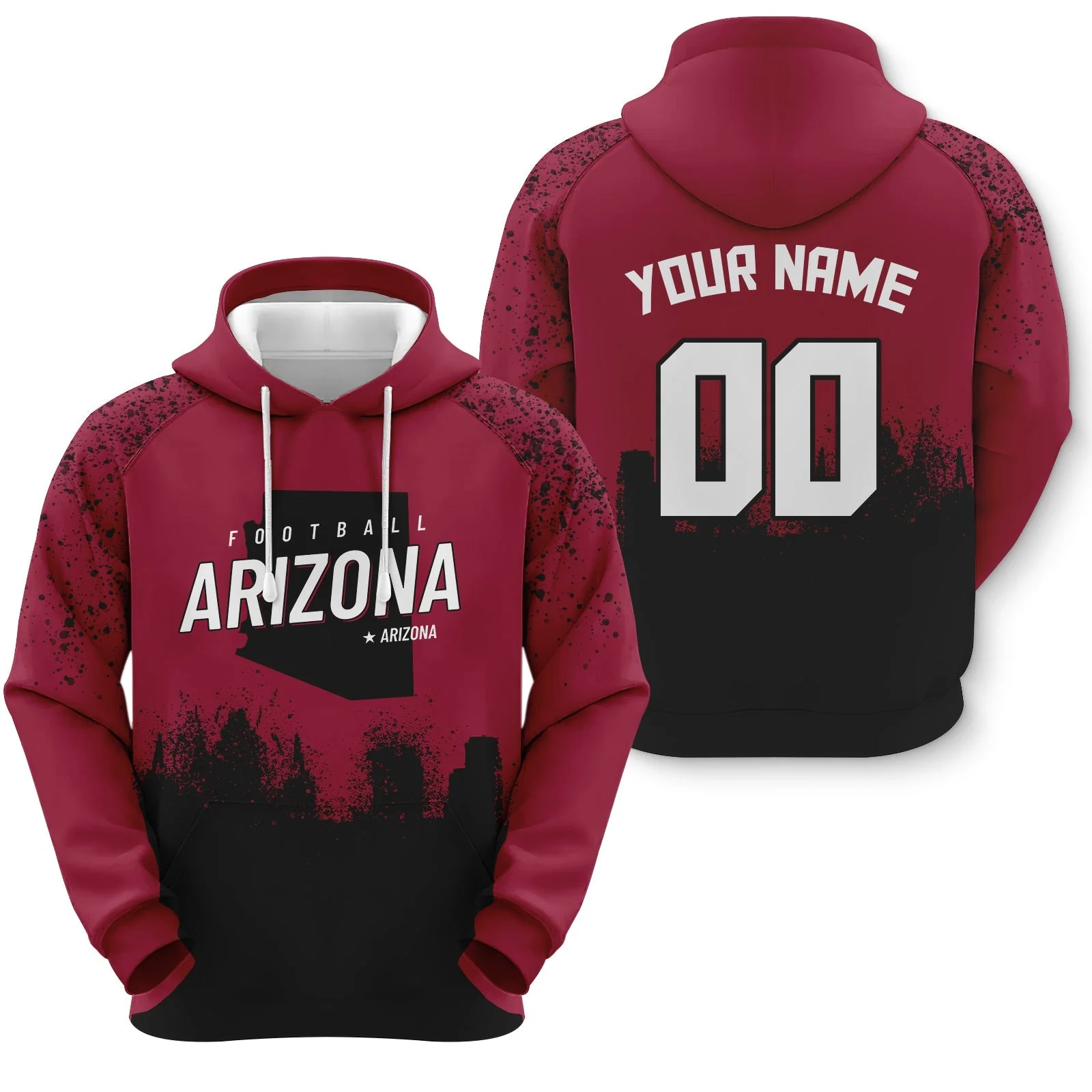 Custom Sports Pullover Sweatshirt Football Graffiti City Map Arizona Fashion Hoodie