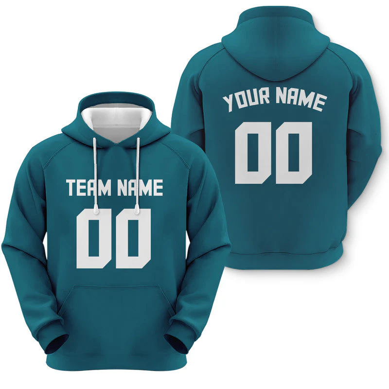 Custom Teal White  Sports Pullover Sweatshirt  Football Hoodie
