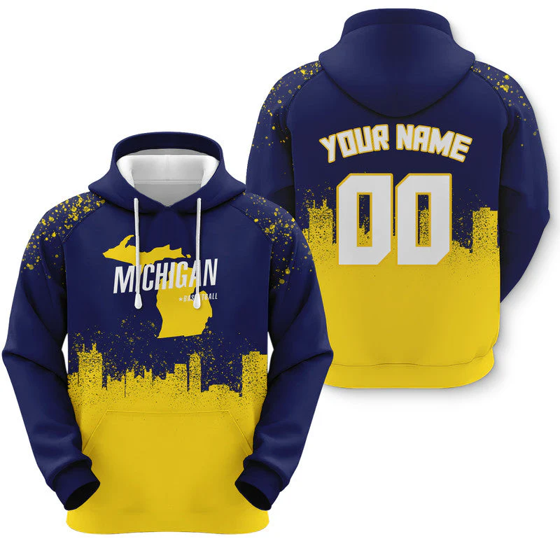 Custom Sports Pullover Sweatshirt Colleage Basketball Graffiti Map Michigan  Fashion Hoodie