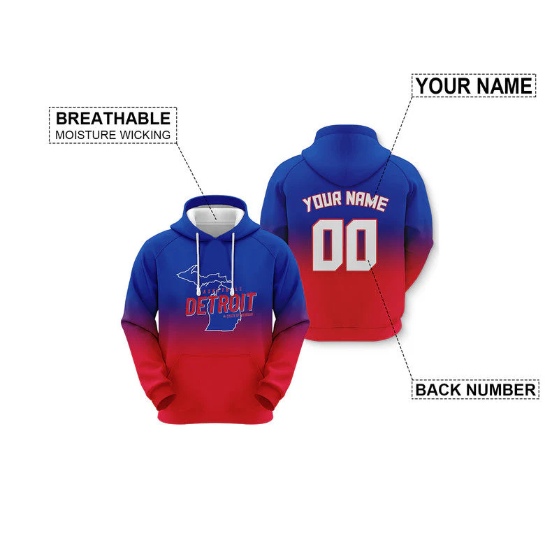 Custom Sports Pullover Sweatshirt Basketball Split State Map Detroit  Fashion Hoodie