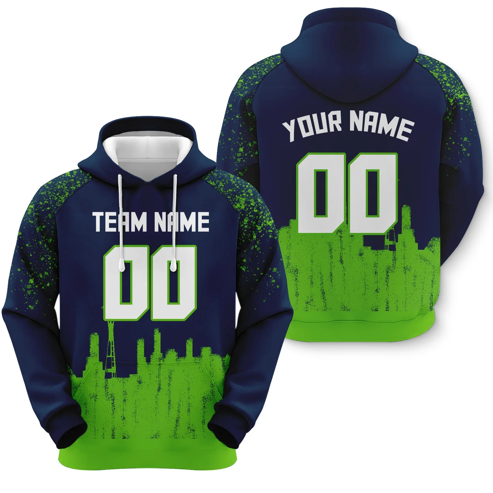 Custom Sports Pullover Sweatshirt Graffiti City Seattle Fashion Football Hoodie