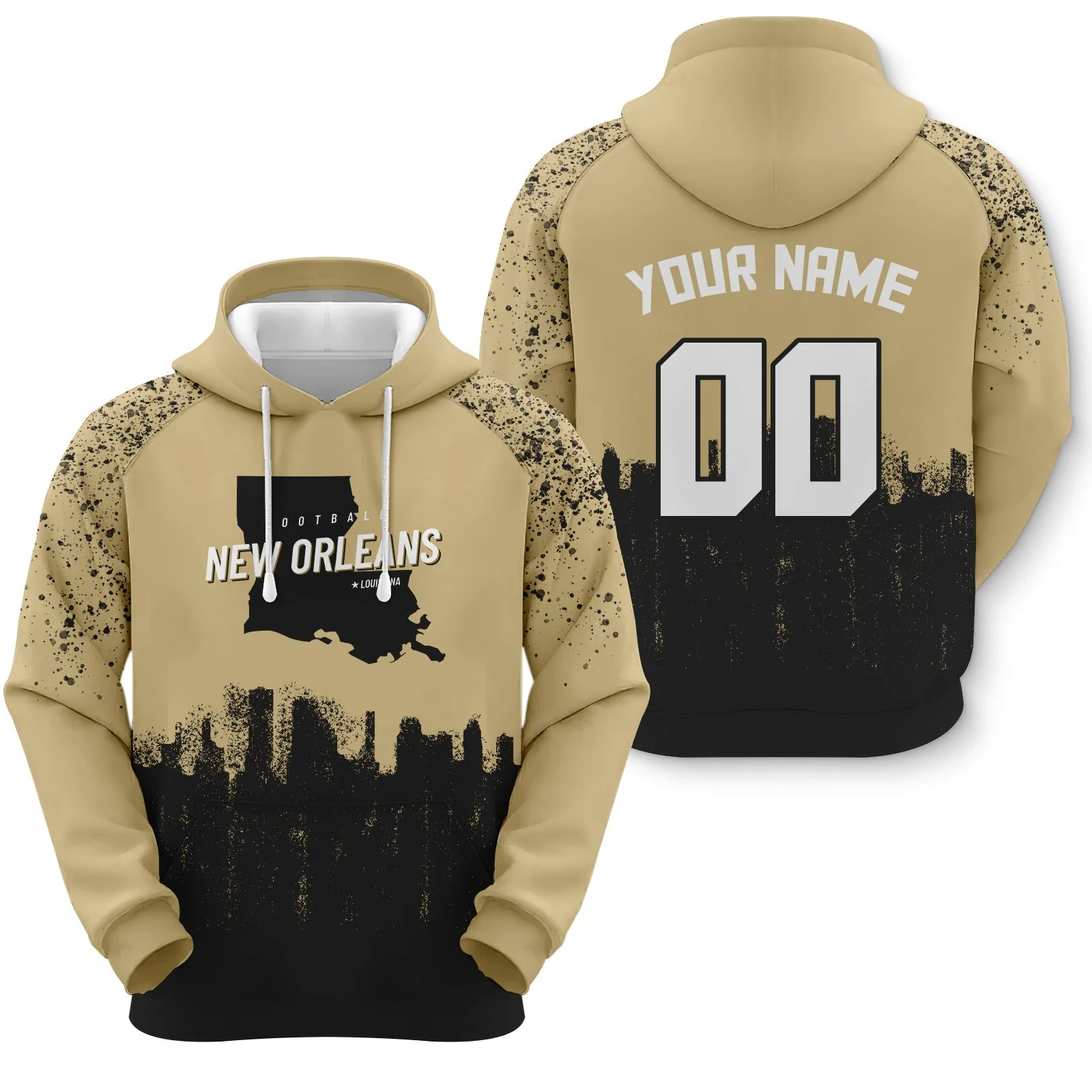 Custom Sports Pullover Sweatshirt Football Graffiti City Map New Orleans Fashion Hoodie
